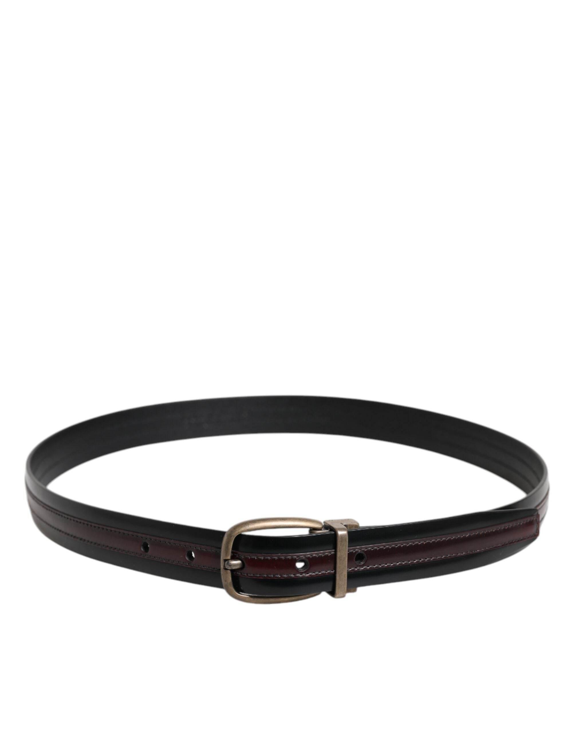 Dolce & Gabbana Black Burgundy Calfskin Metal Logo Buckle Belt - Hilstor
