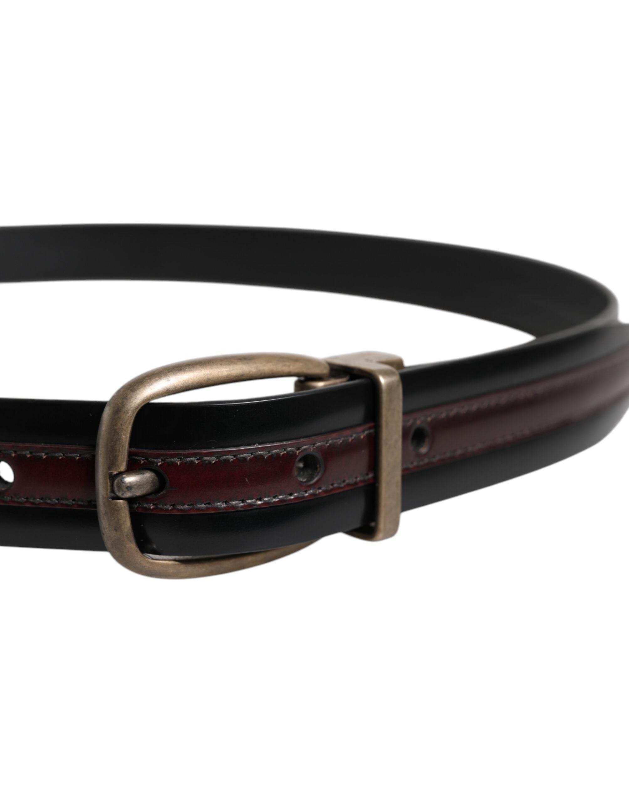 Dolce & Gabbana Black Burgundy Calfskin Metal Logo Buckle Belt - Hilstor