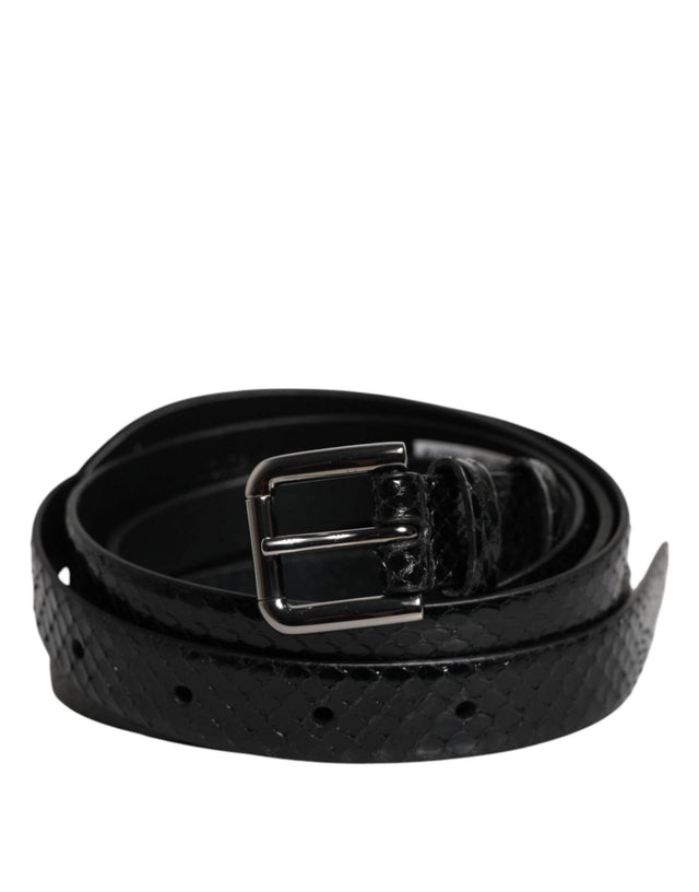 Dolce & Gabbana Black Leather Classic Metal Logo Buckle Belt - Hilstor