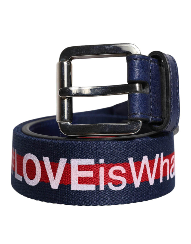 Dolce & Gabbana Blue Cotton Leather Printed Metal Buckle Belt - Hilstor