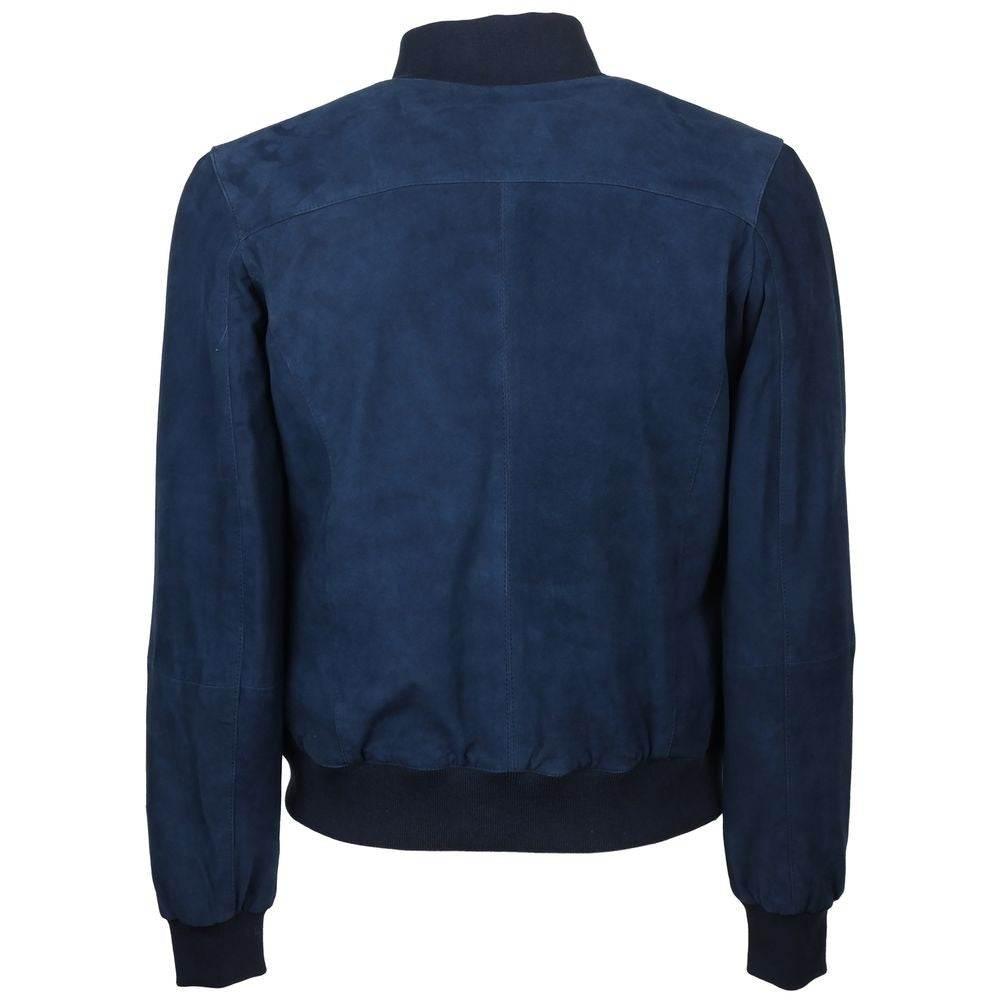 Emilio Romanelli Blue Calfskin Men Bomber Jacket - Hilstor