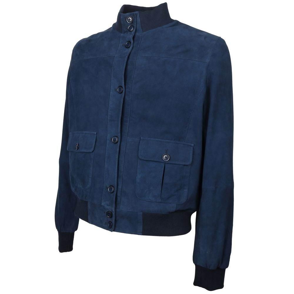 Emilio Romanelli Blue Calfskin Men Bomber Jacket - Hilstor