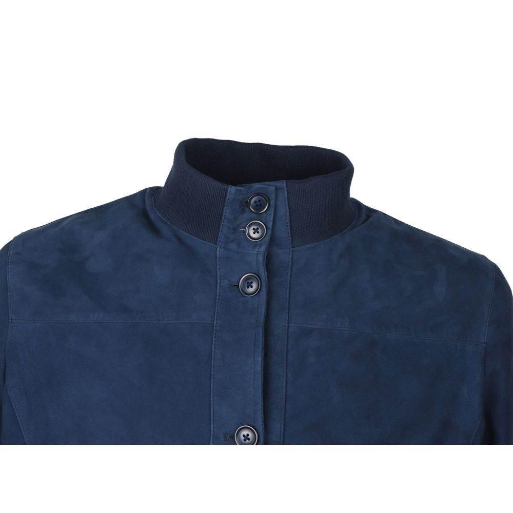 Emilio Romanelli Blue Calfskin Men Bomber Jacket - Hilstor