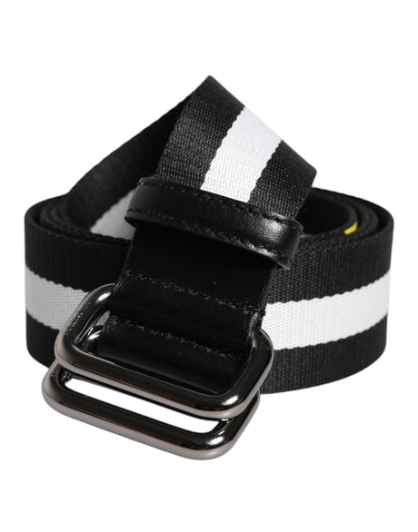Dolce & Gabbana Black Yellow Logo Striped Metal Buckle Belt - Hilstor