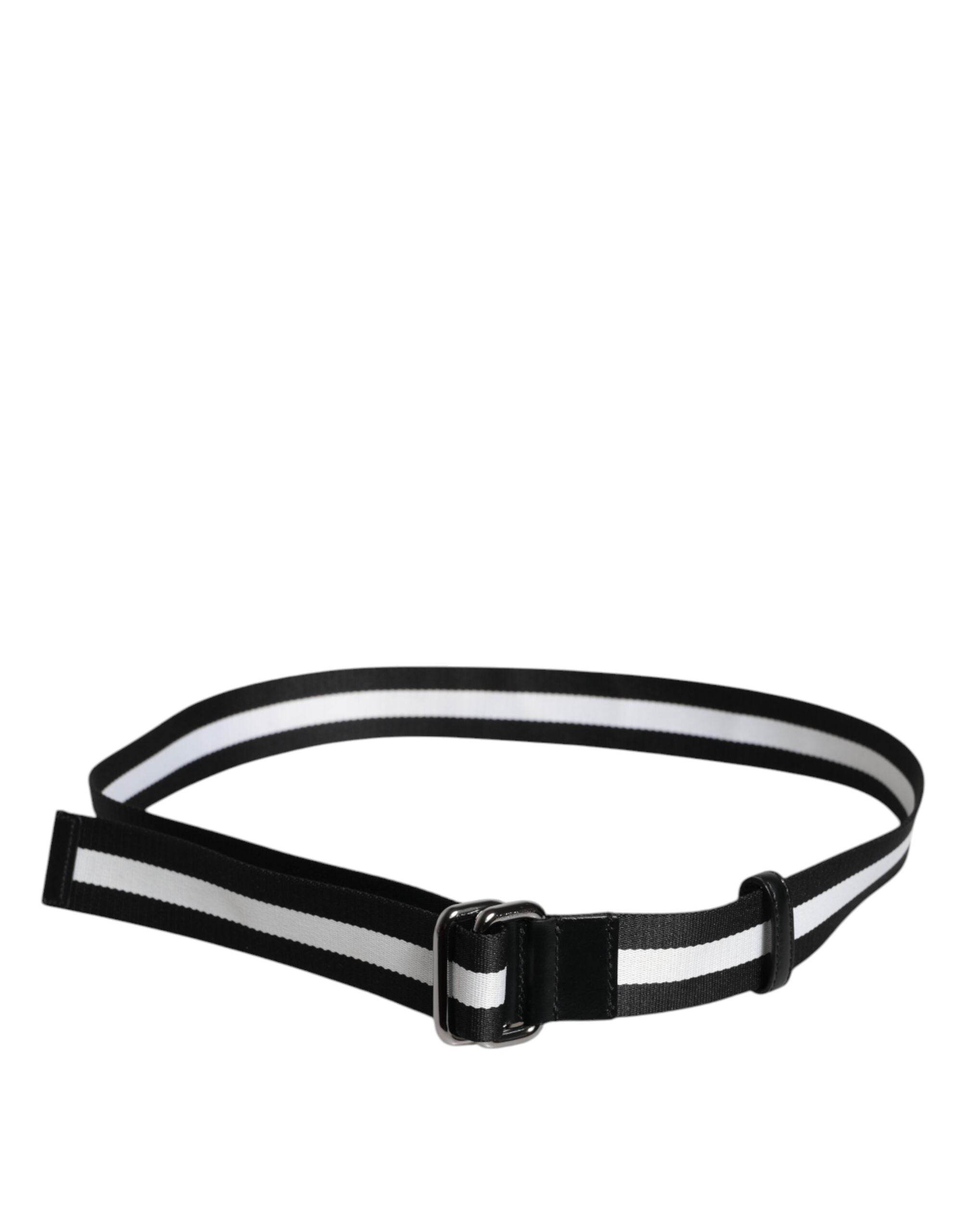 Dolce & Gabbana Black Yellow Logo Striped Metal Buckle Belt - Hilstor