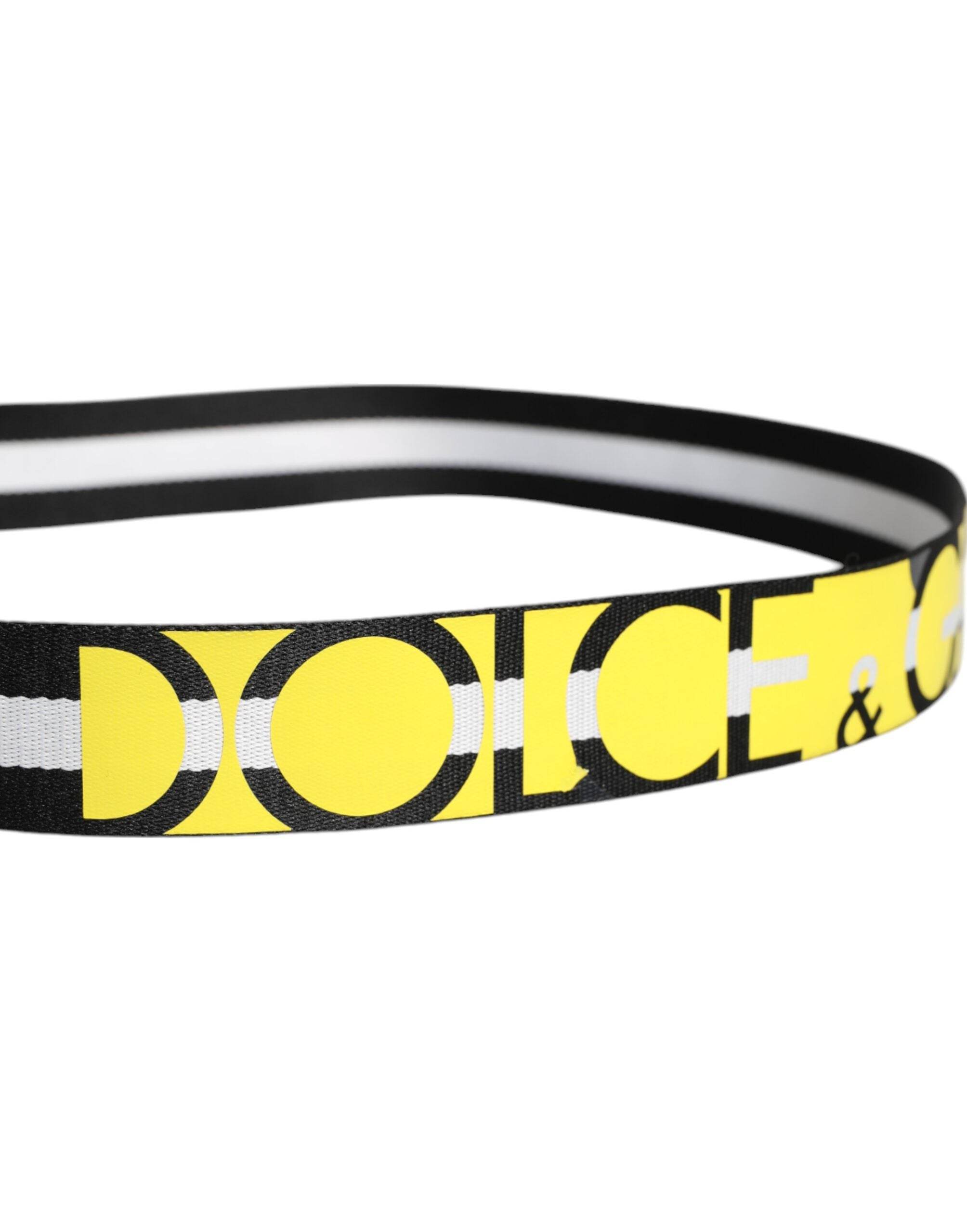 Dolce & Gabbana Black Yellow Logo Striped Metal Buckle Belt - Hilstor
