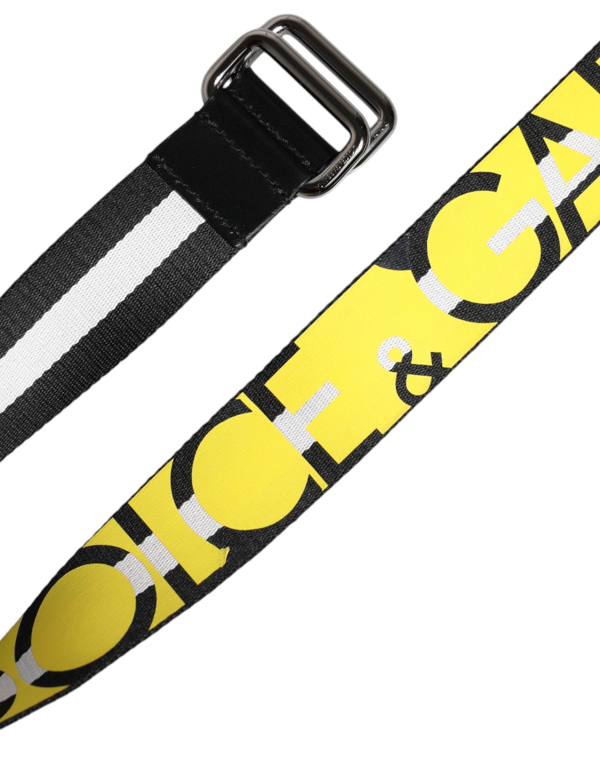 Dolce & Gabbana Black Yellow Logo Striped Metal Buckle Belt - Hilstor