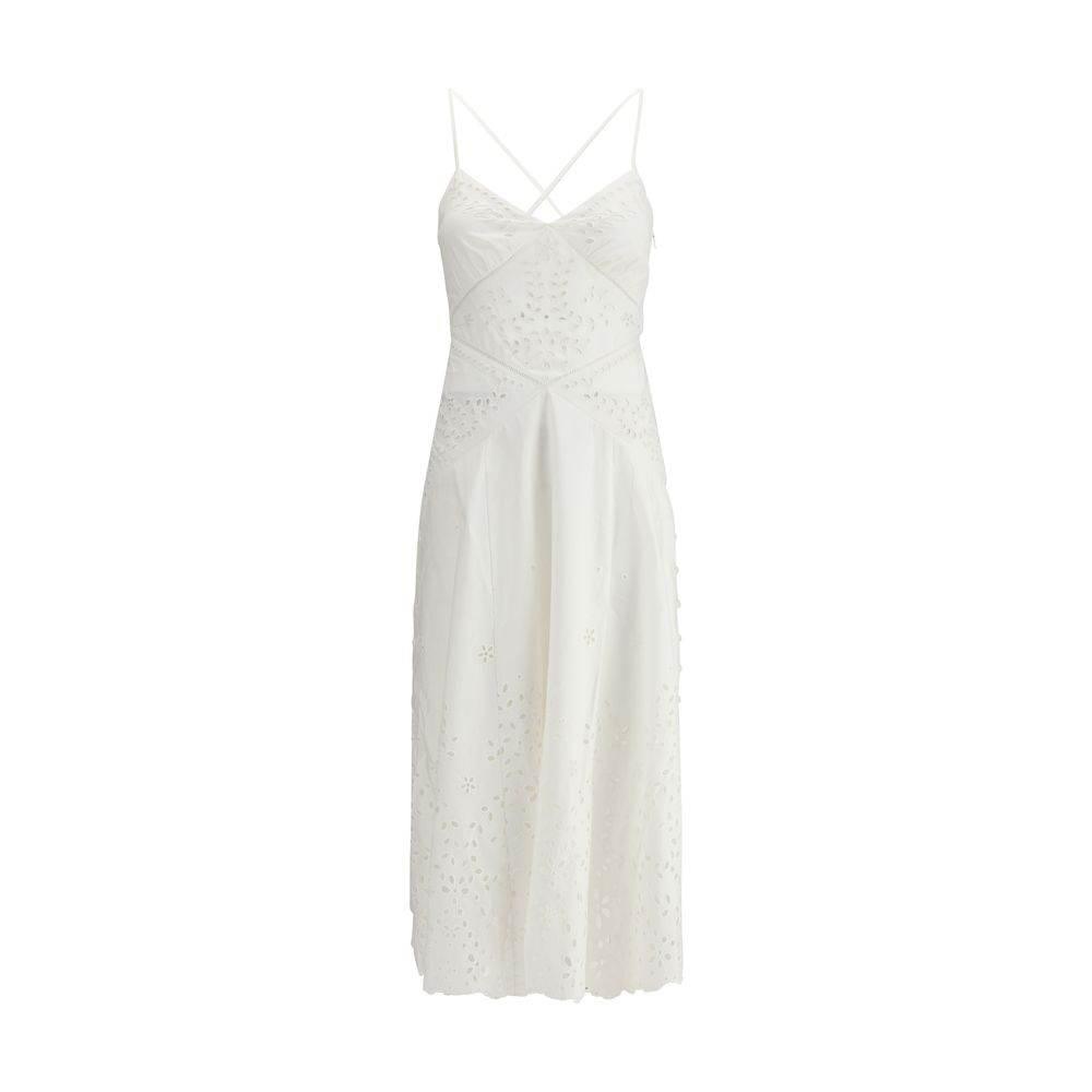 Self-Portrait White Cotton Embroidered Midi Dress - Hilstor