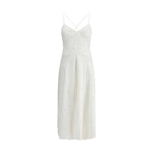Self-Portrait White Cotton Embroidered Midi Dress - Hilstor