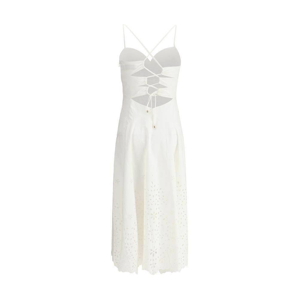 Self-Portrait White Cotton Embroidered Midi Dress - Hilstor