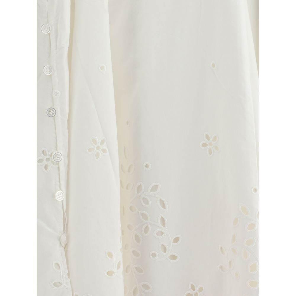 Self-Portrait White Cotton Embroidered Midi Dress - Hilstor