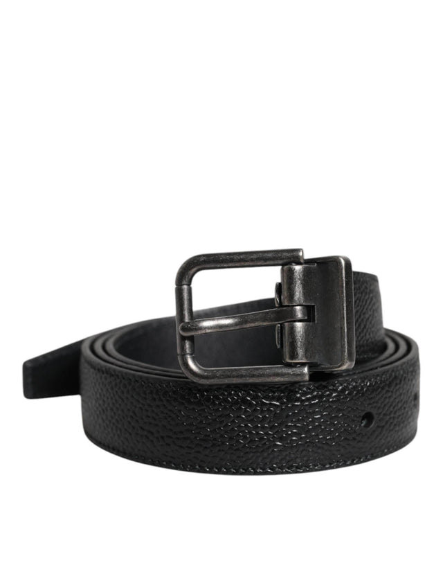 Dolce & Gabbana Black Calf Leather Classic Metal Buckle Belt - Hilstor