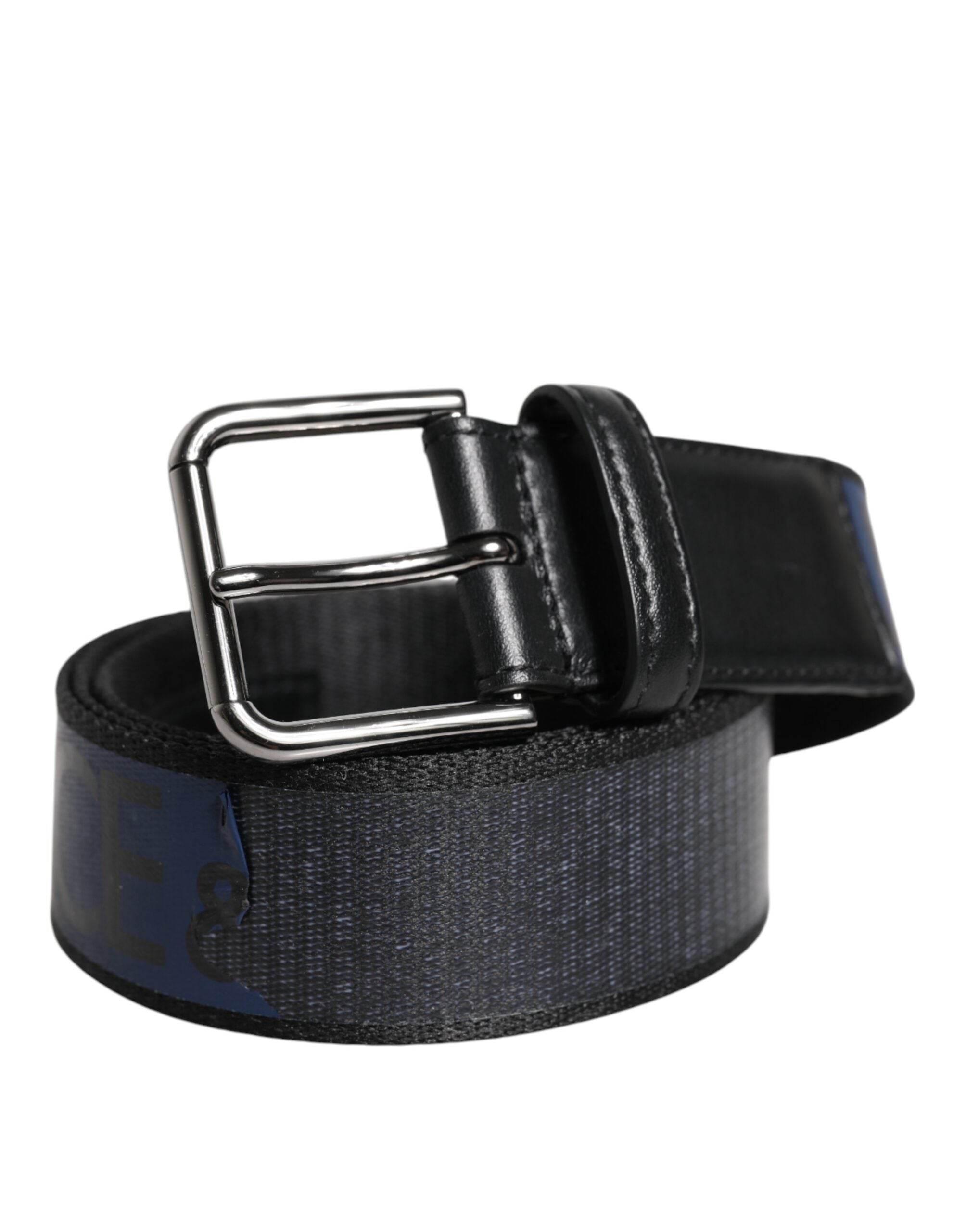 Dolce & Gabbana Black Blue Polyester Printed Metal Buckle Belt - Hilstor