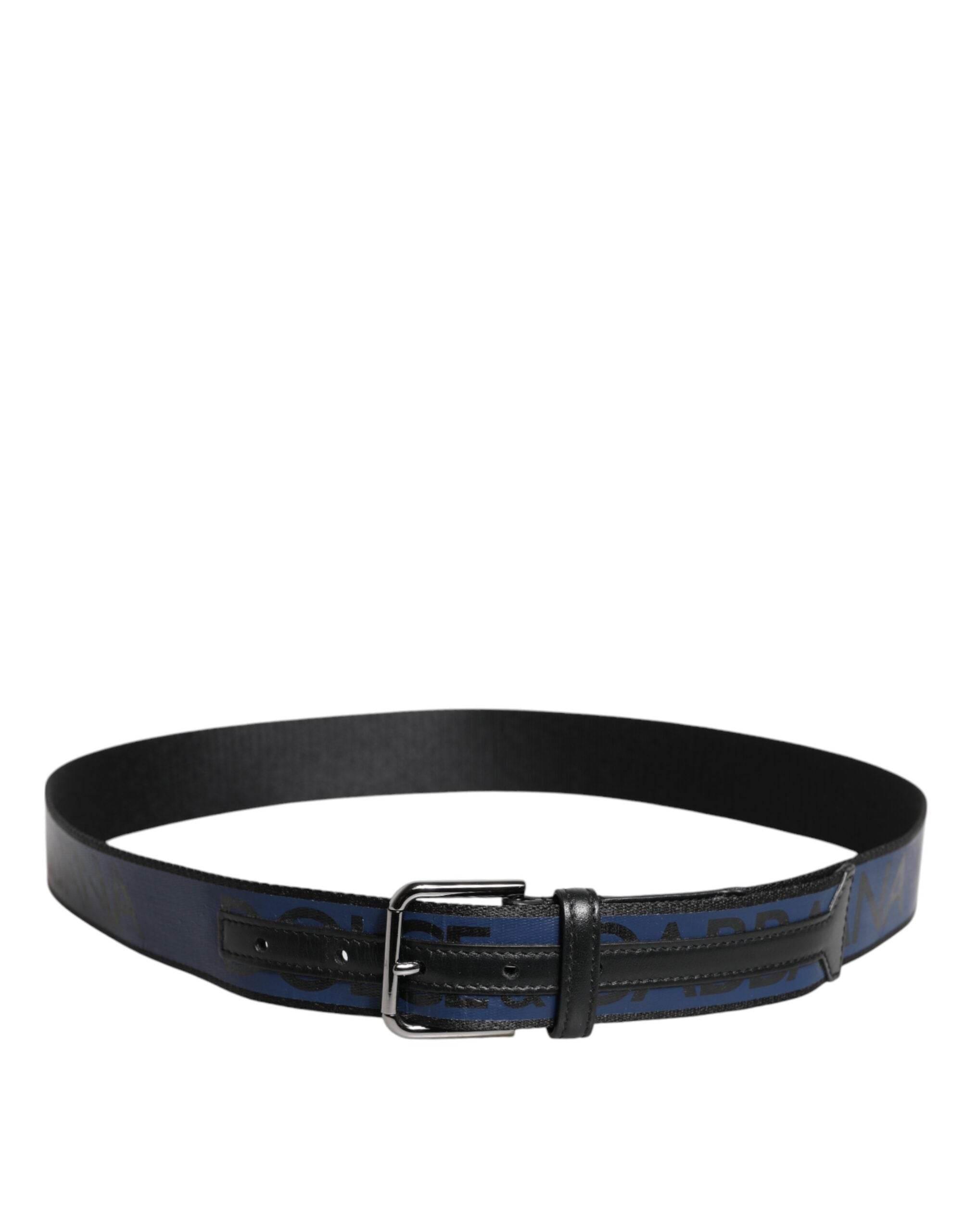Dolce & Gabbana Black Blue Polyester Printed Metal Buckle Belt - Hilstor