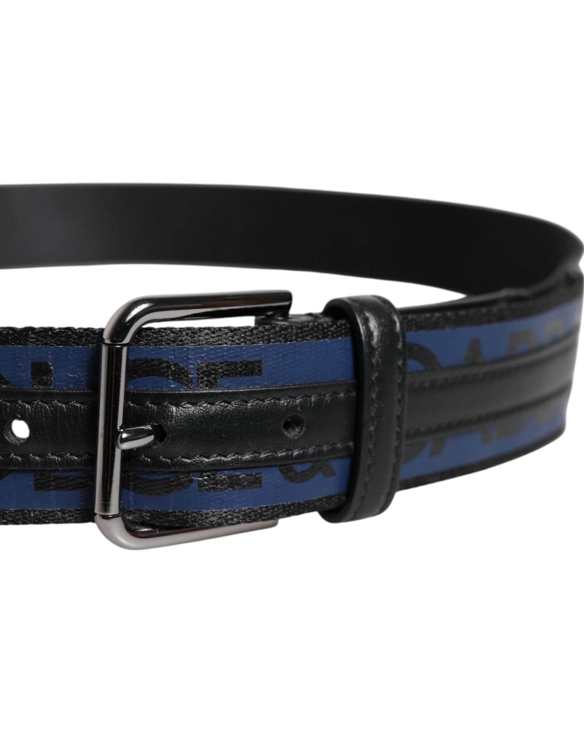 Dolce & Gabbana Black Blue Polyester Printed Metal Buckle Belt - Hilstor