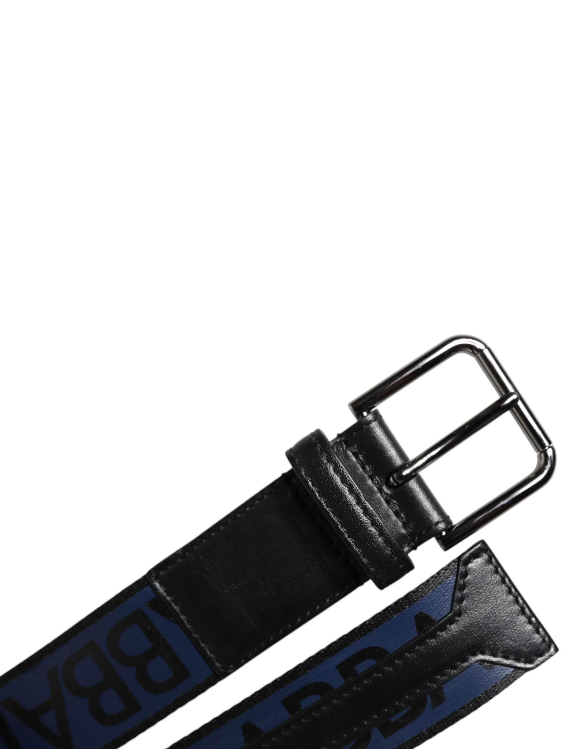 Dolce & Gabbana Black Blue Polyester Printed Metal Buckle Belt - Hilstor