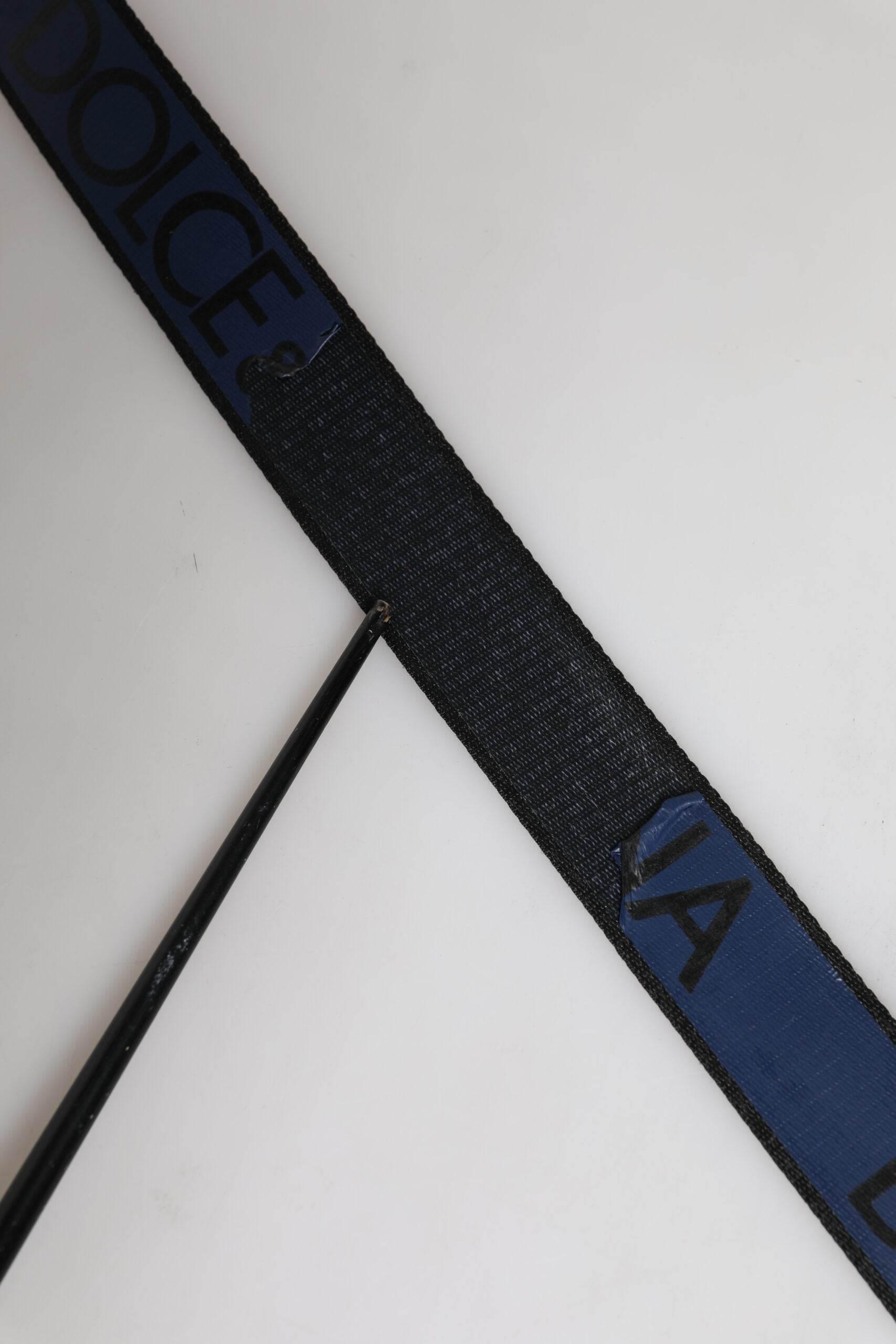 Dolce & Gabbana Black Blue Polyester Printed Metal Buckle Belt - Hilstor