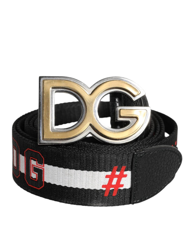 Dolce & Gabbana Black White Printed Metal Logo Buckle Belt - Hilstor