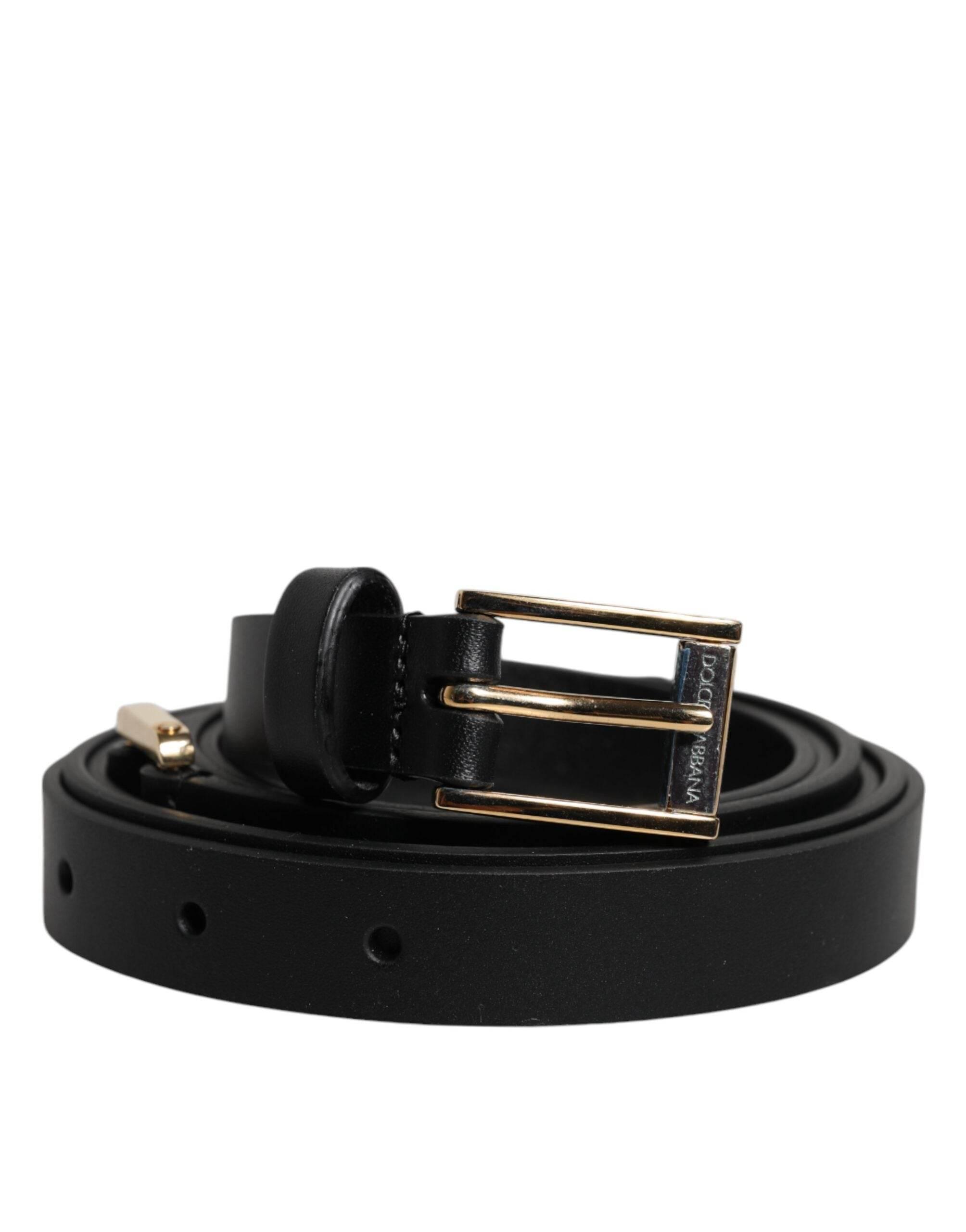 Dolce & Gabbana Black Calfskin Classic Metal Logo Buckle Belt - Hilstor