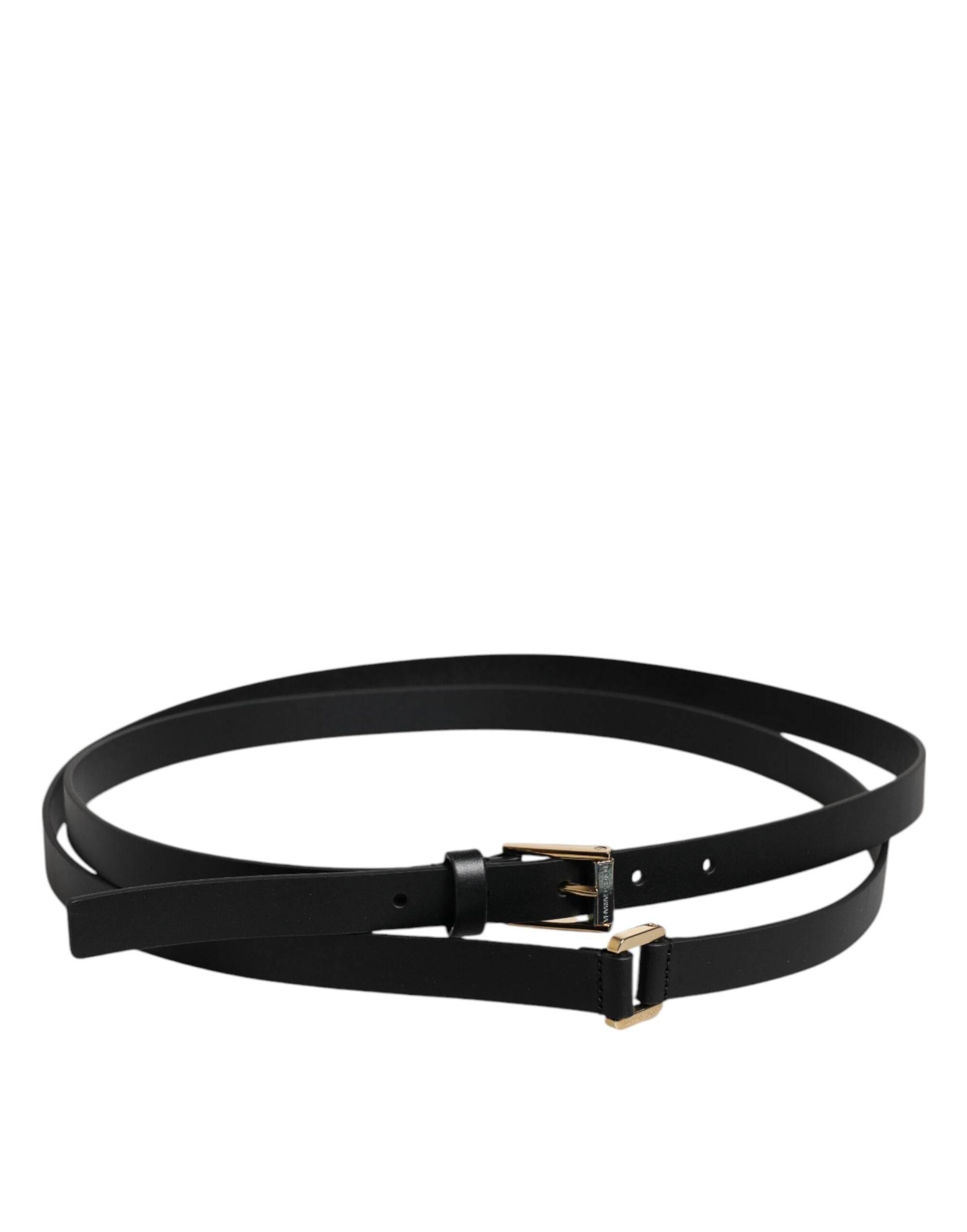 Dolce & Gabbana Black Calfskin Classic Metal Logo Buckle Belt - Hilstor
