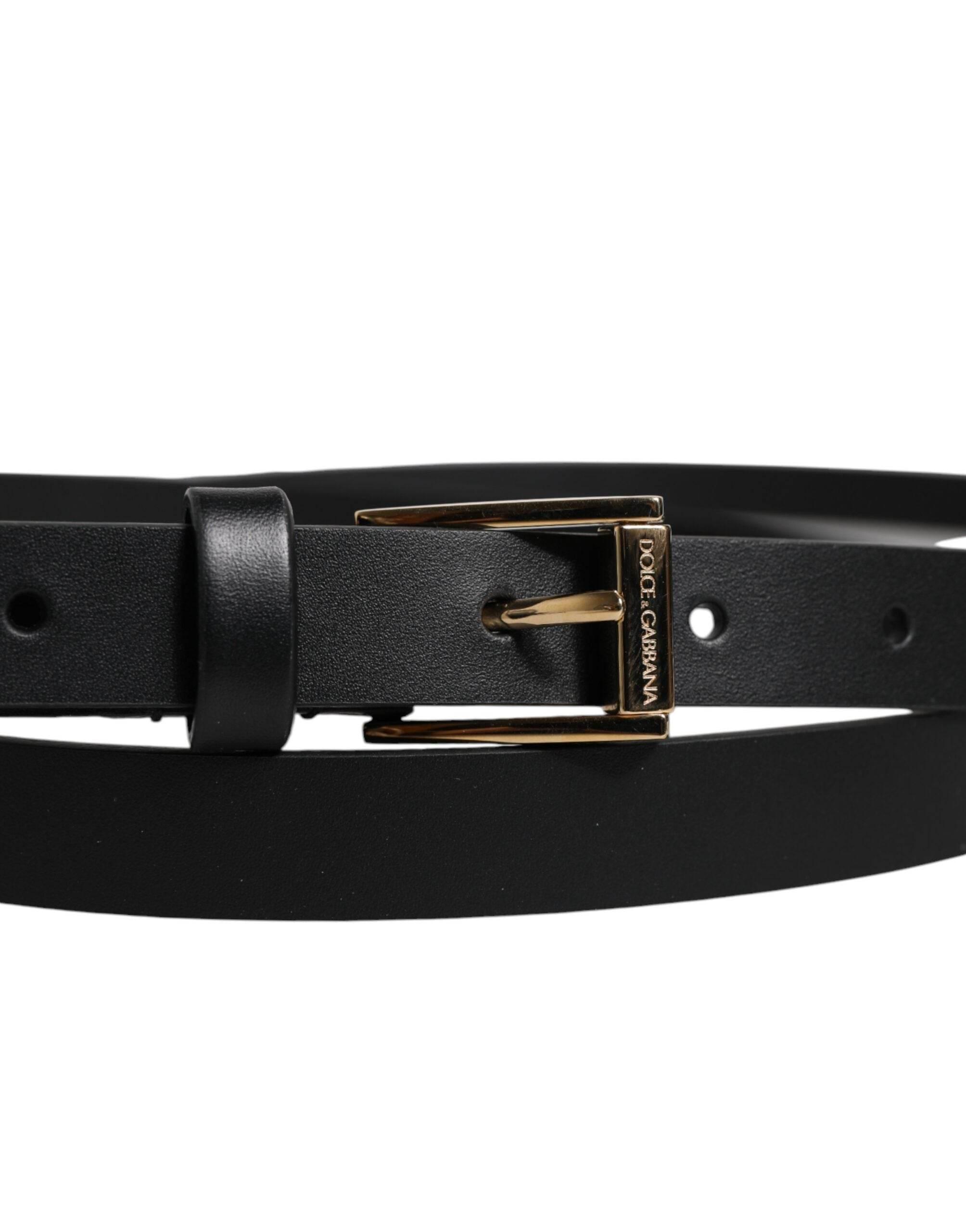 Dolce & Gabbana Black Calfskin Classic Metal Logo Buckle Belt - Hilstor