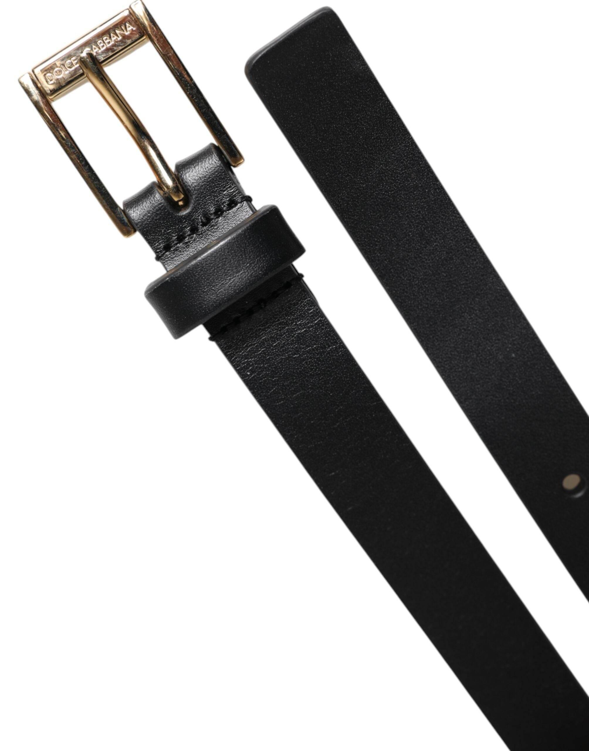 Dolce & Gabbana Black Calfskin Classic Metal Logo Buckle Belt - Hilstor