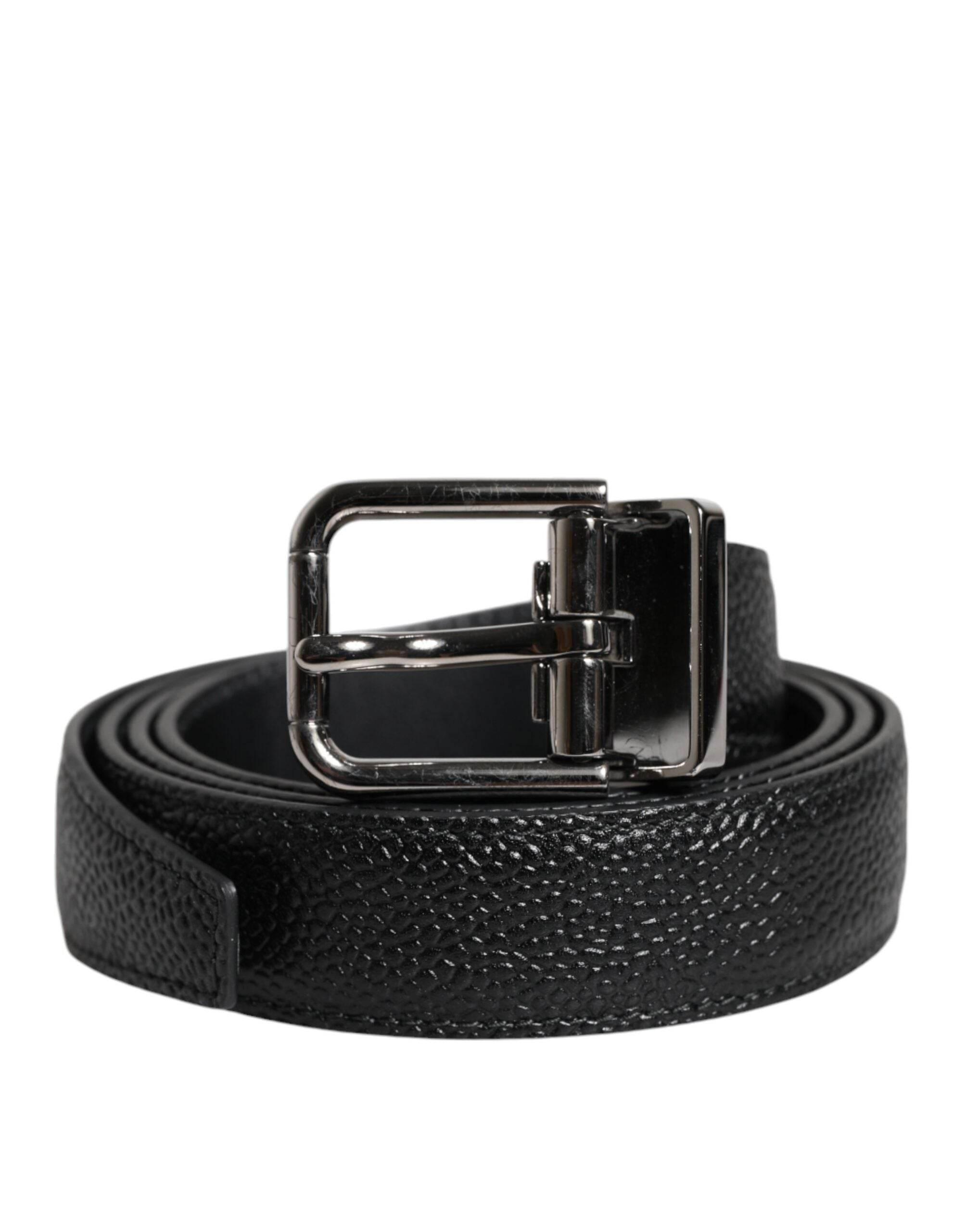 Dolce & Gabbana Black Calf Leather Classic Metal Buckle Belt - Hilstor