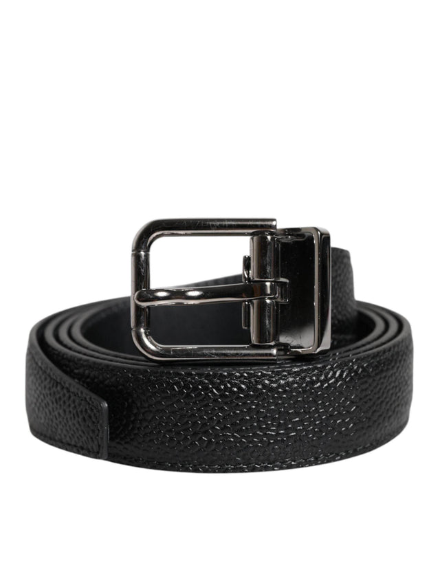 Dolce & Gabbana Black Calf Leather Classic Metal Buckle Belt - Hilstor