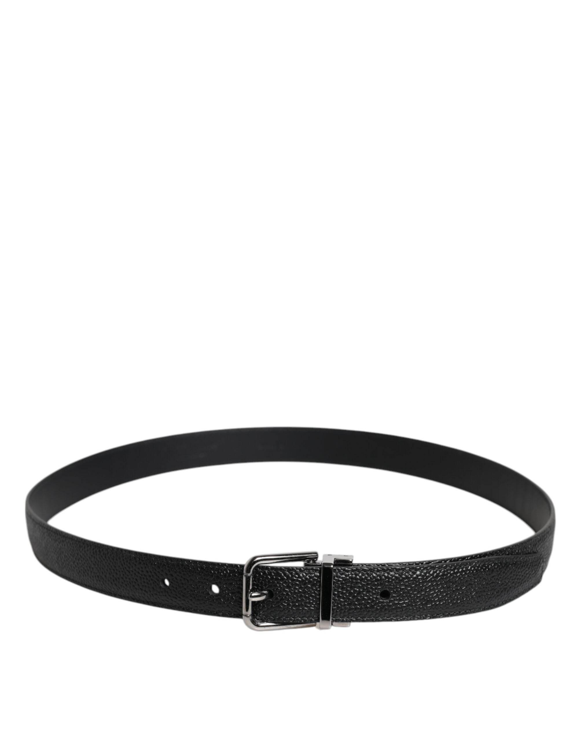 Dolce & Gabbana Black Calf Leather Classic Metal Buckle Belt - Hilstor