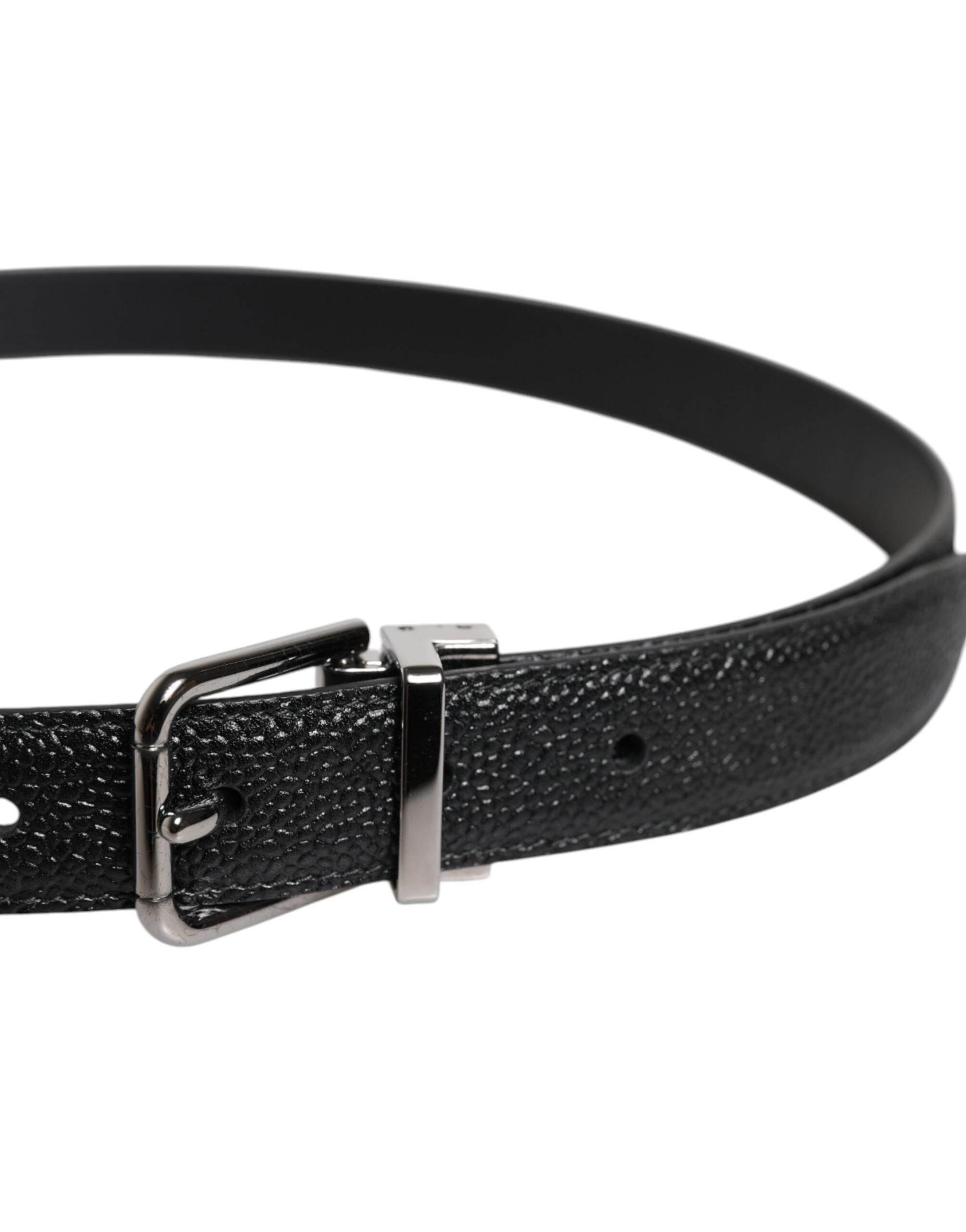 Dolce & Gabbana Black Calf Leather Classic Metal Buckle Belt - Hilstor