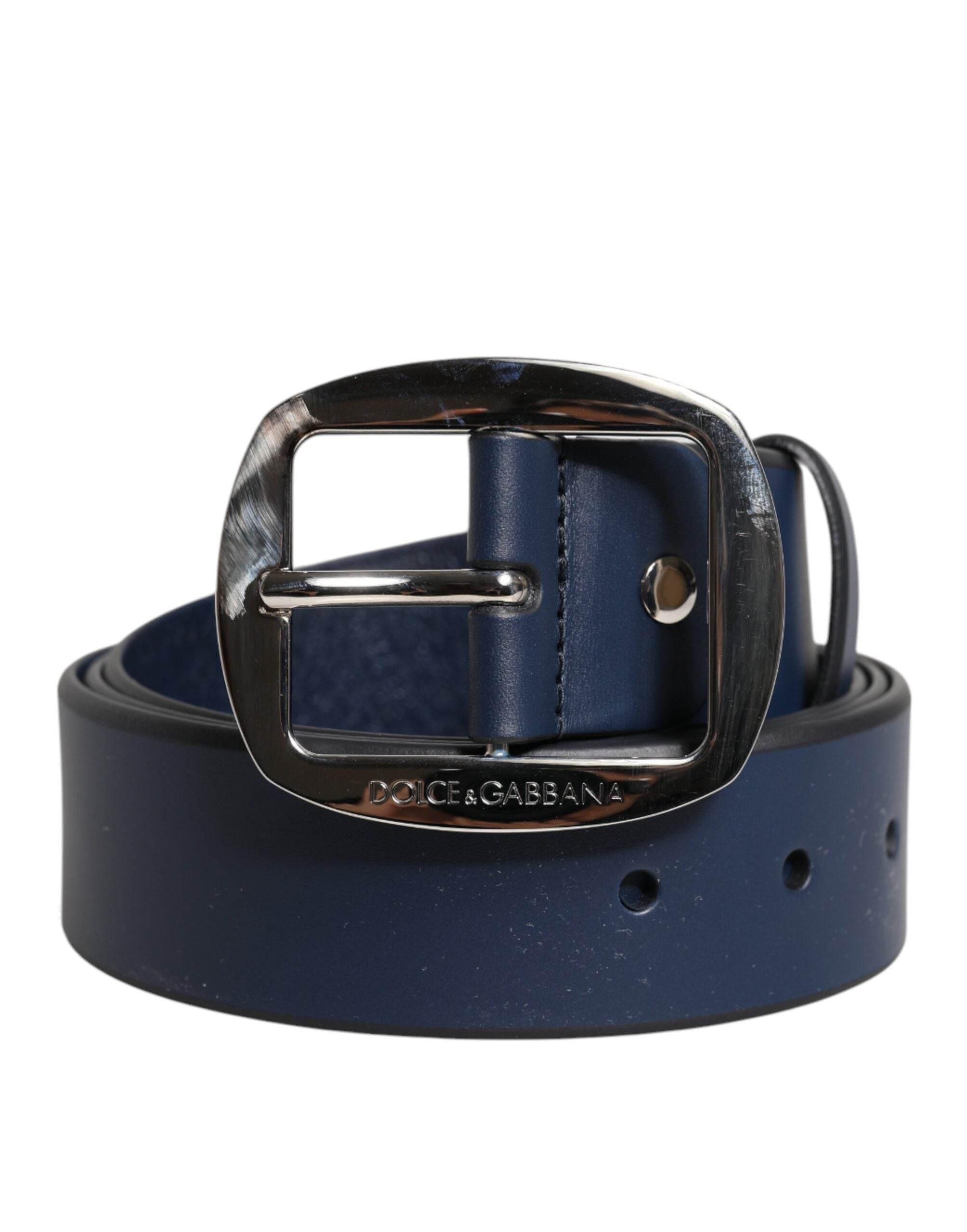 Dolce & Gabbana Blue Calf Leather Classic Metal Buckle Belt - Hilstor