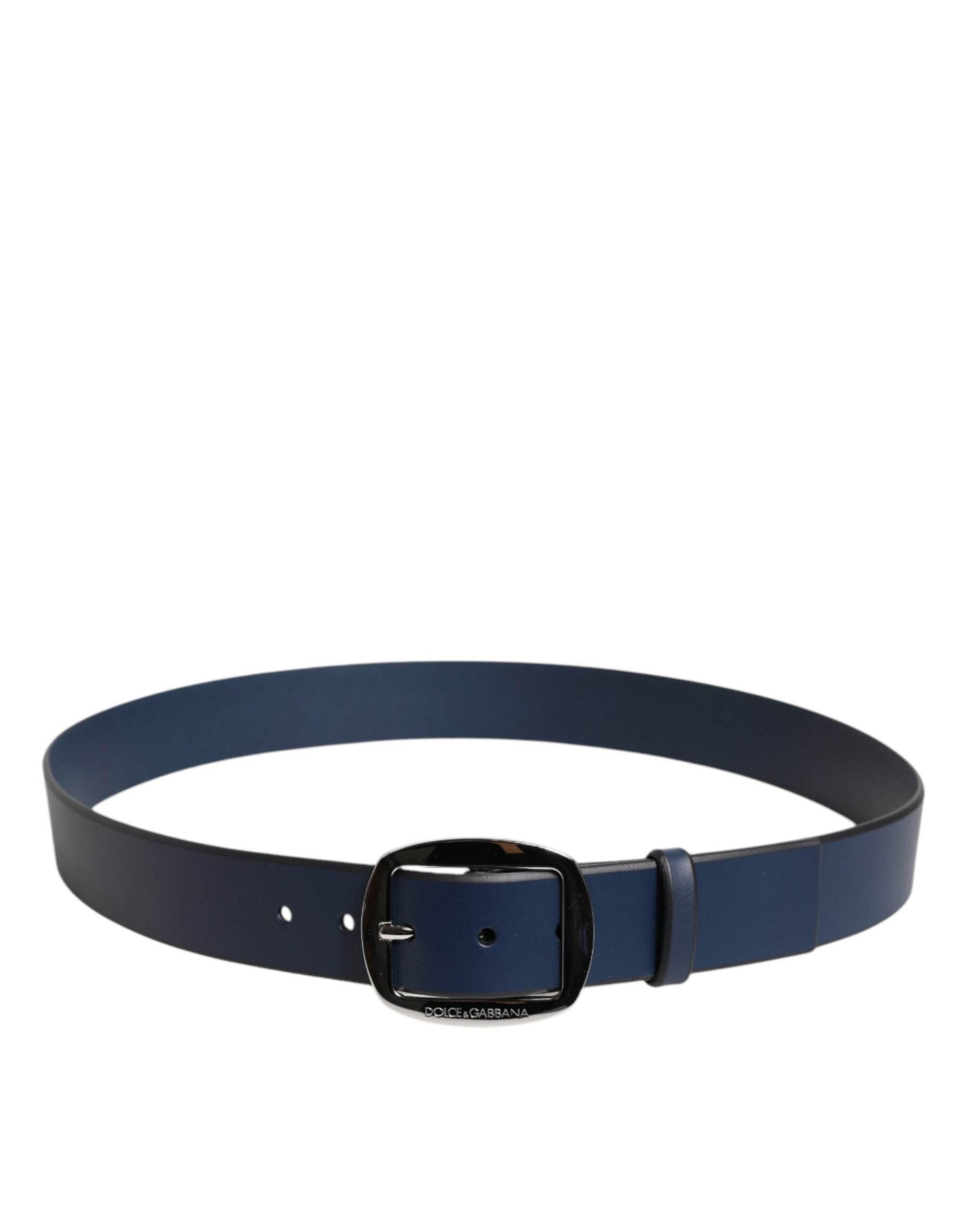 Dolce & Gabbana Blue Calf Leather Classic Metal Buckle Belt - Hilstor