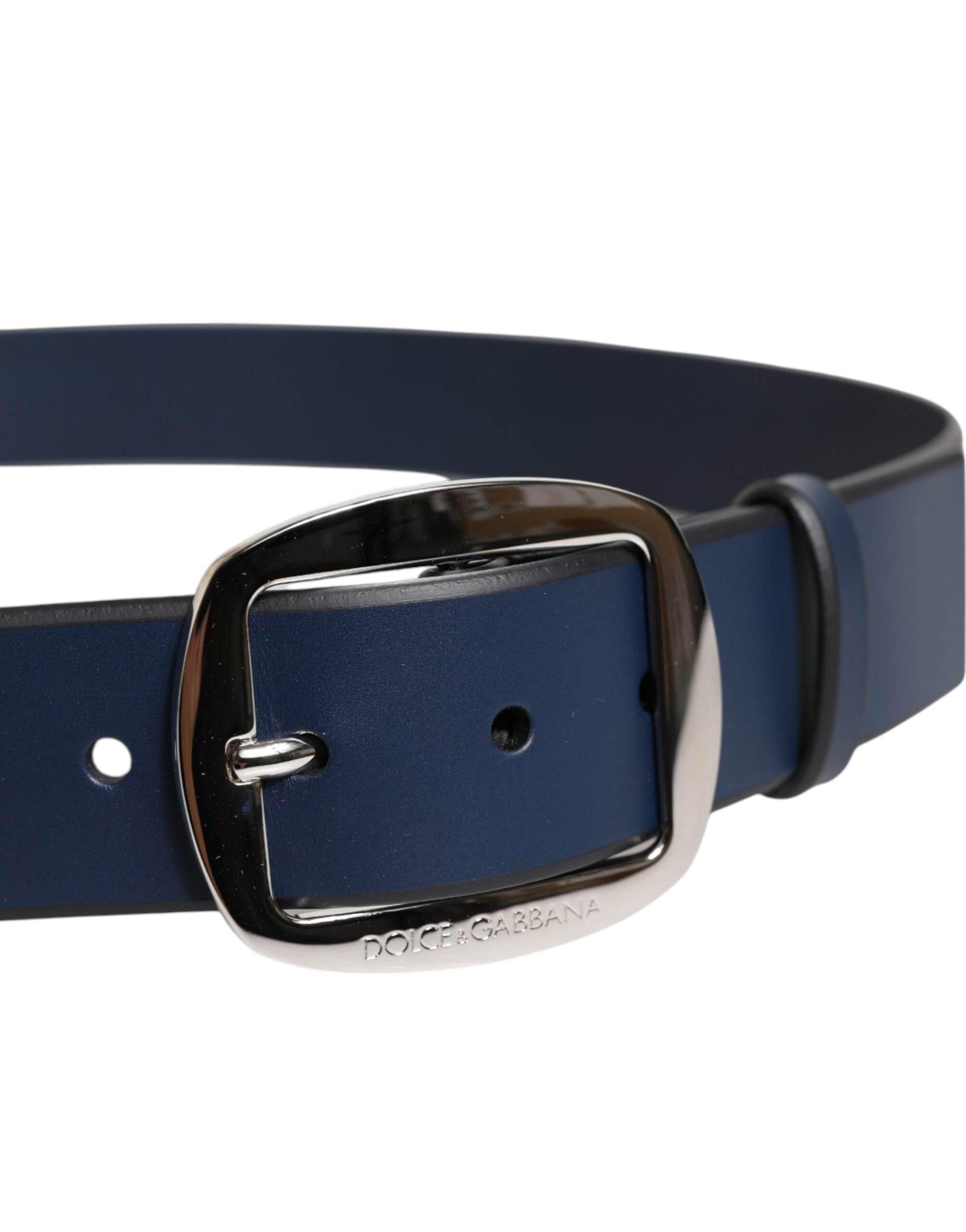Dolce & Gabbana Blue Calf Leather Classic Metal Buckle Belt - Hilstor