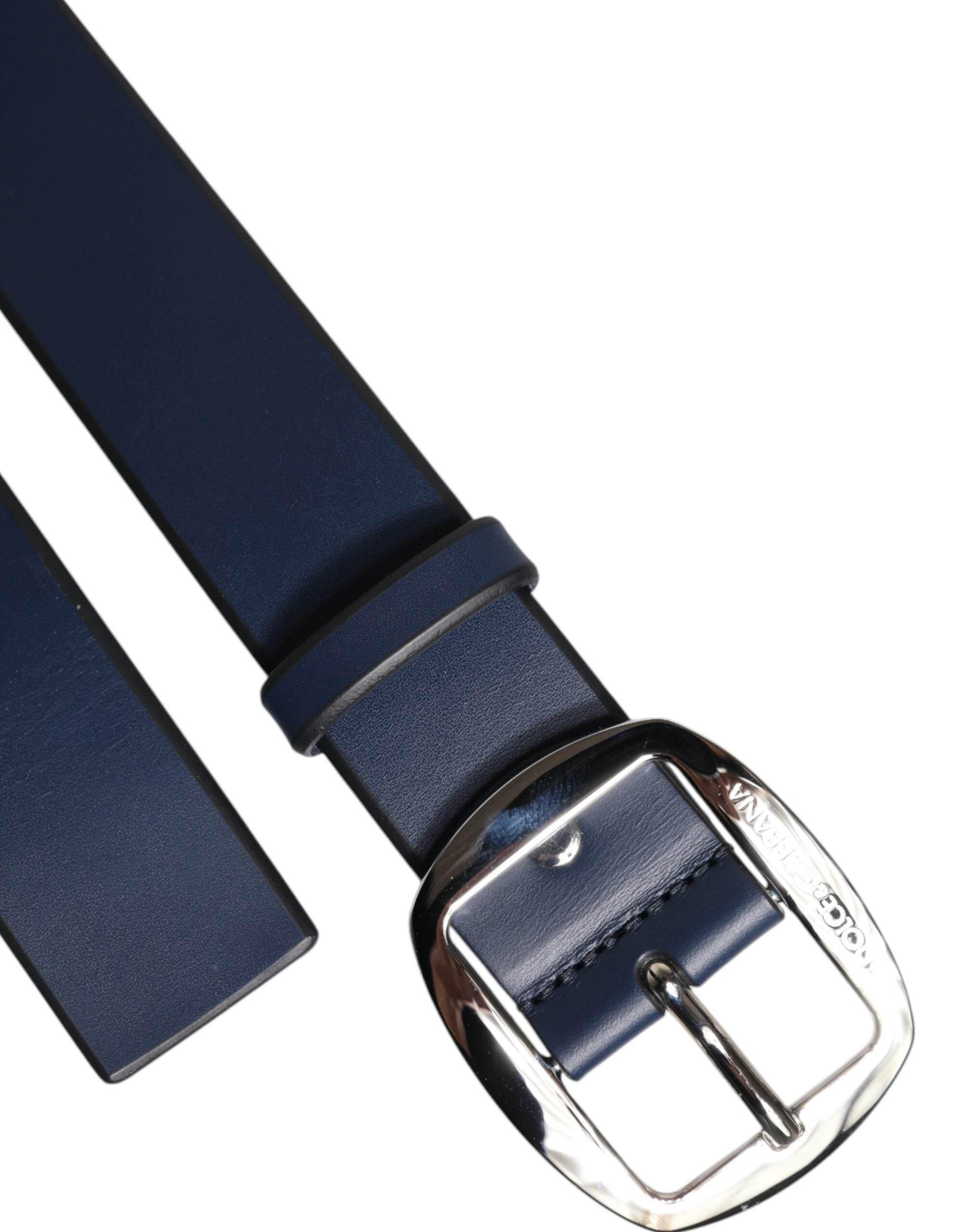 Dolce & Gabbana Blue Calf Leather Classic Metal Buckle Belt - Hilstor