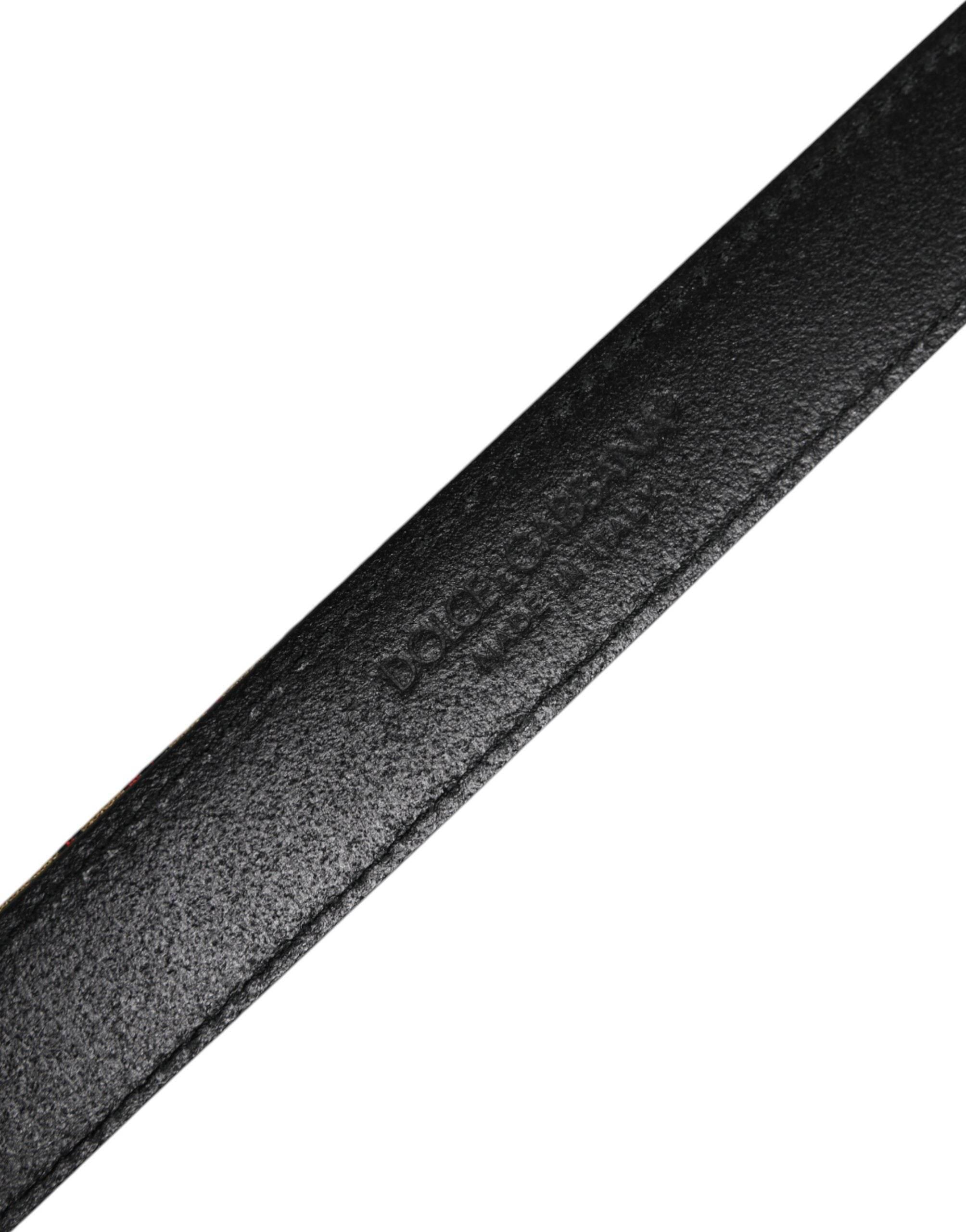 Dolce & Gabbana Gold Floral Jacquard Leather Metal Buckle Belt - Hilstor