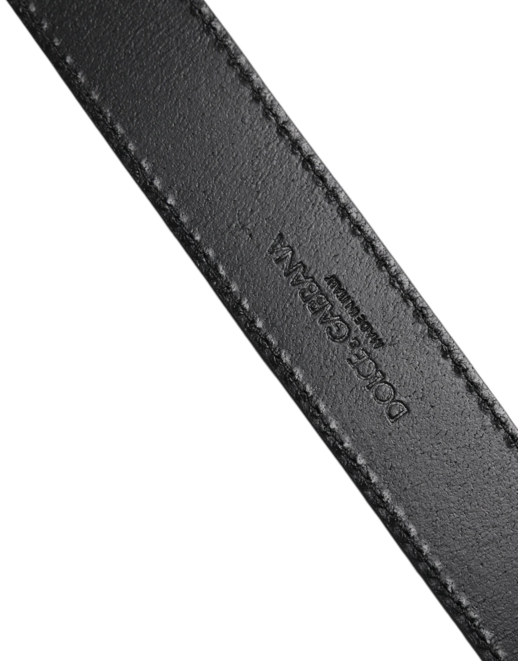 Dolce & Gabbana Silver Classic Gold Logo Plaque Buckle Belt - Hilstor