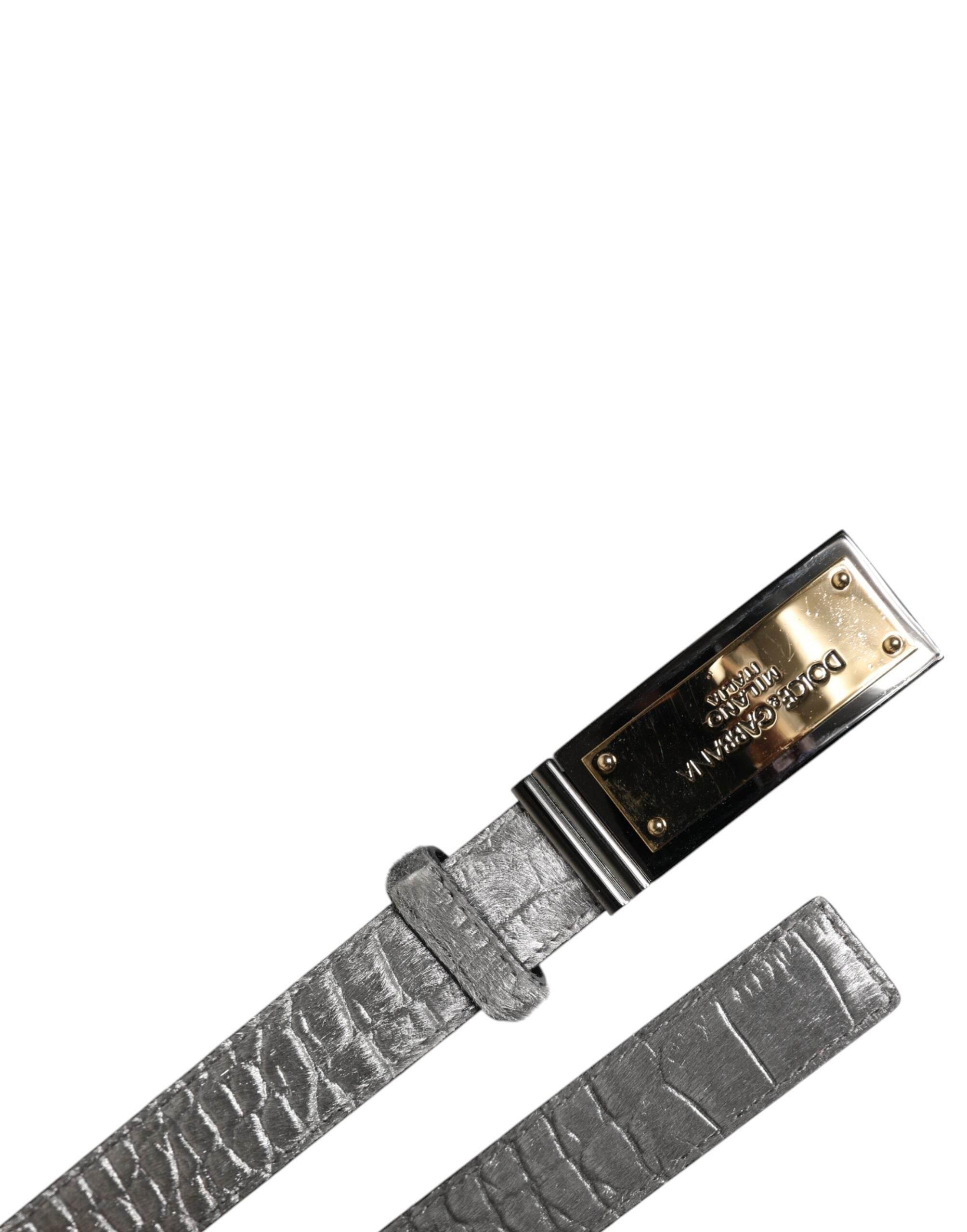 Dolce & Gabbana Silver Classic Gold Logo Plaque Buckle Belt - Hilstor