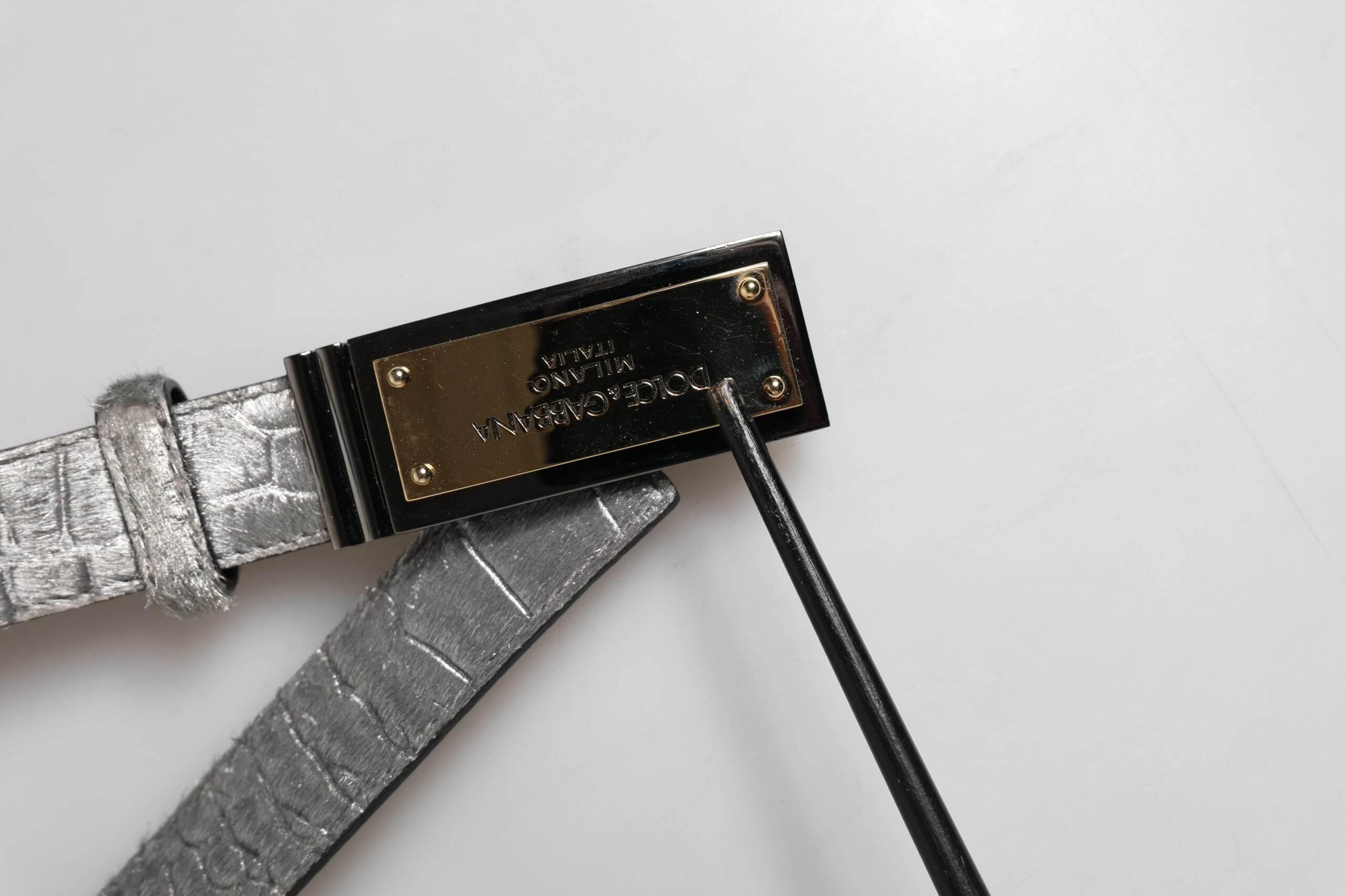 Dolce & Gabbana Silver Classic Gold Logo Plaque Buckle Belt - Hilstor