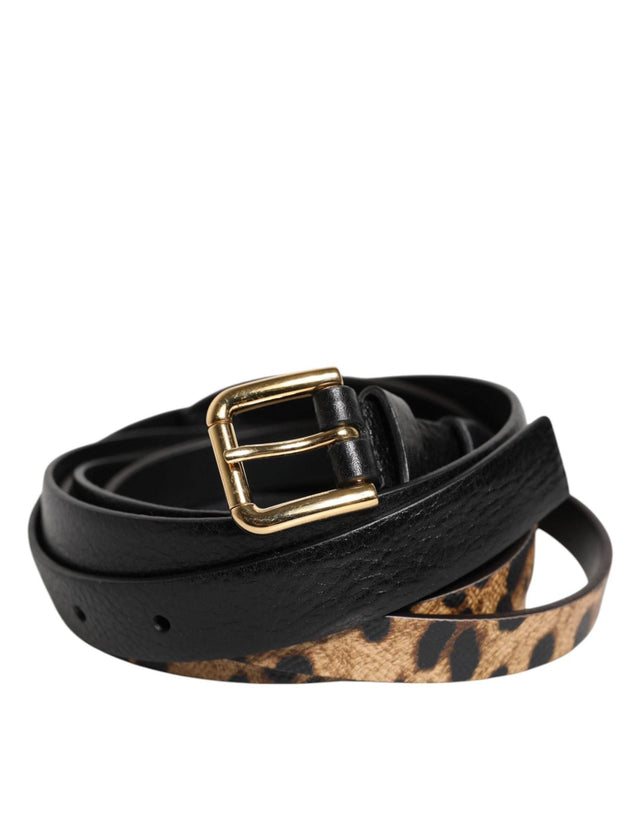 Dolce & Gabbana Black Leopard Classic Gold Metal Buckle Belt - Hilstor
