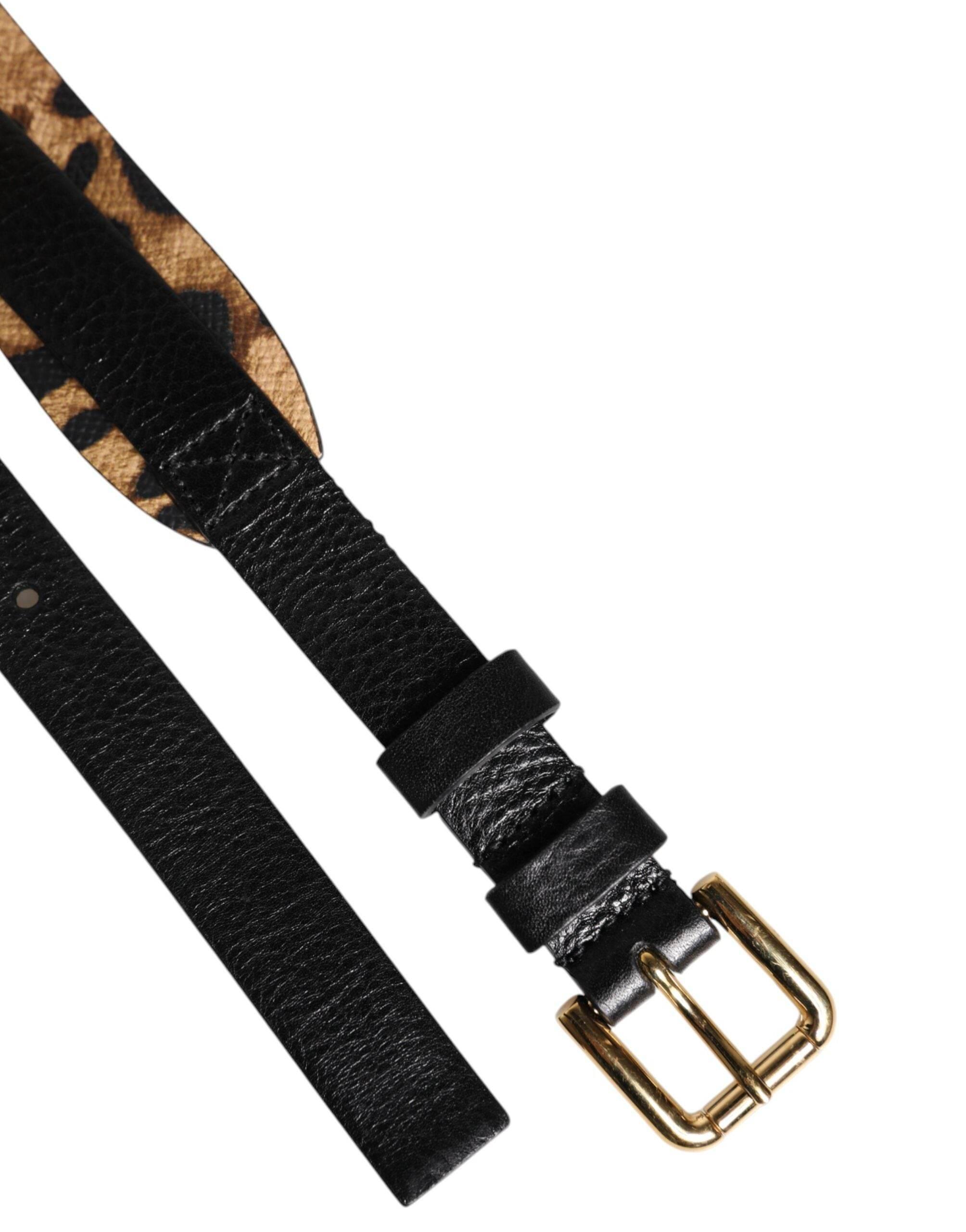 Dolce & Gabbana Black Leopard Classic Gold Metal Buckle Belt - Hilstor