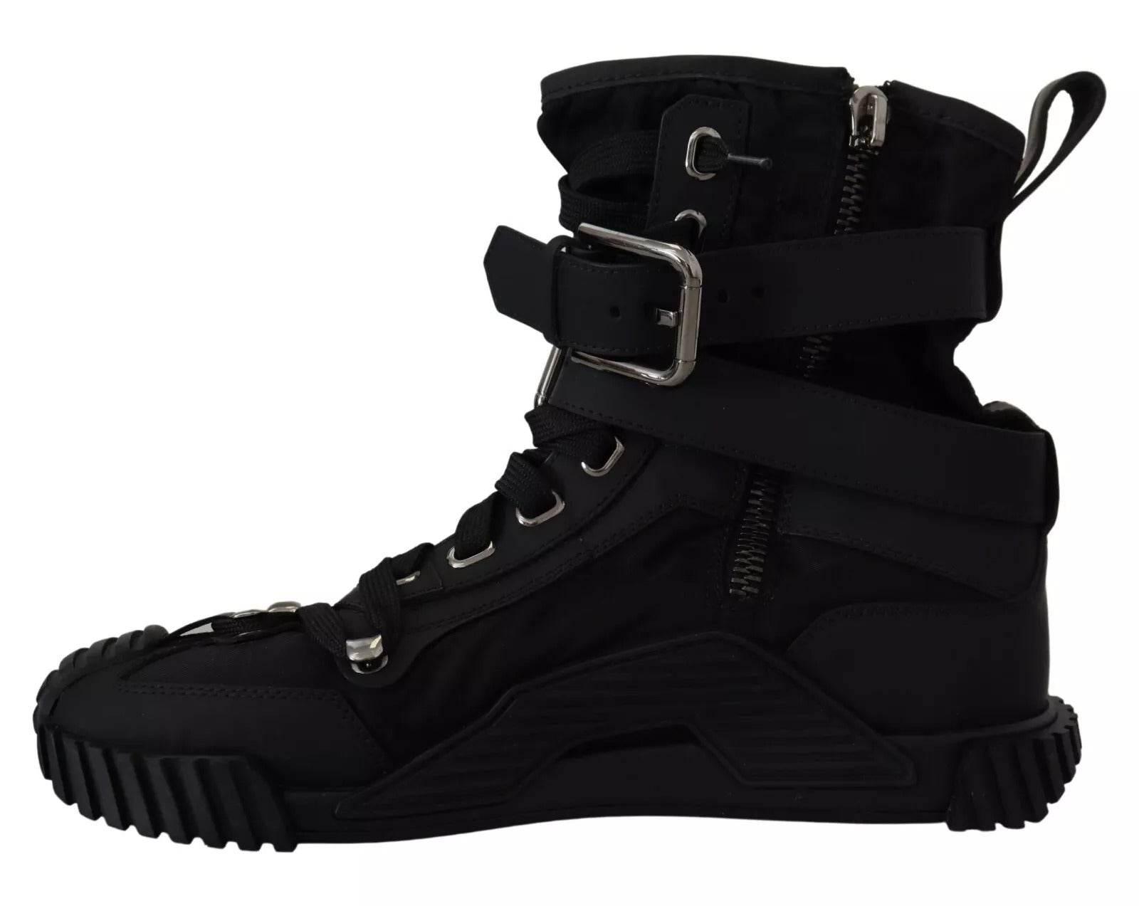 Dolce & Gabbana Black Nylon High Top Sorrento Sneakers Shoes - Hilstor