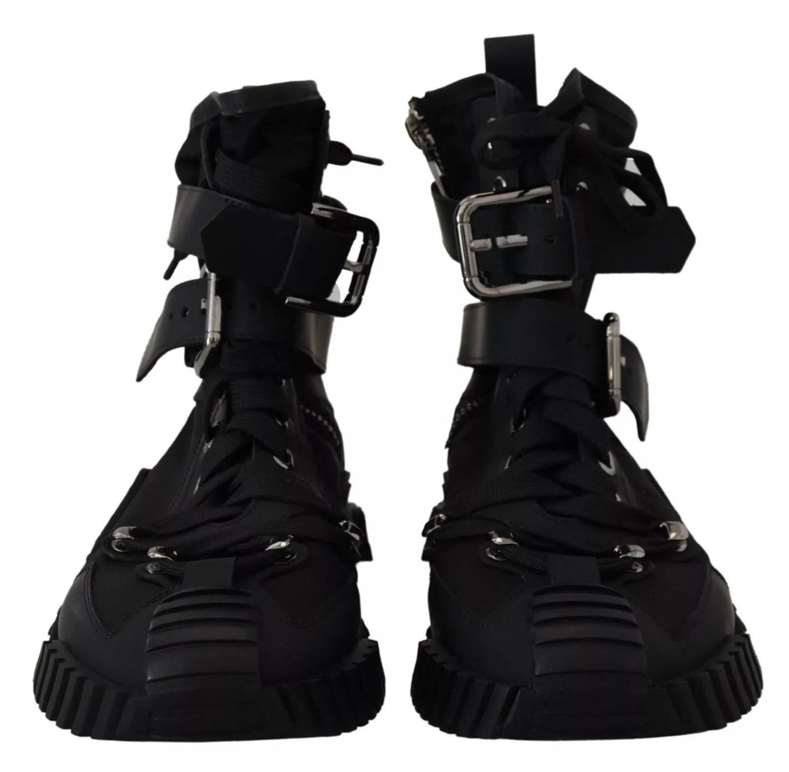 Dolce & Gabbana Black Nylon High Top Sorrento Sneakers Shoes - Hilstor