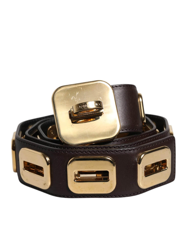 Dolce & Gabbana Dark Brown Leather Gold Rotating Buckle Belt - Hilstor