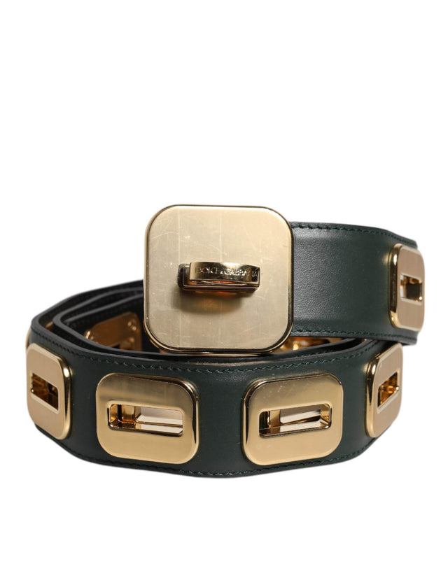 Dolce & Gabbana Green Leather Gold Tone Rotating Buckle Belt - Hilstor