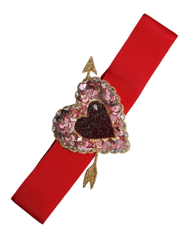 Dolce & Gabbana Red Stretch Wide Waist Heart Embellished Belt - Hilstor
