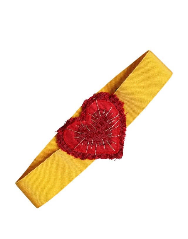 Dolce & Gabbana Yellow Stretch Wide Waist Heart Embellished Belt - Hilstor