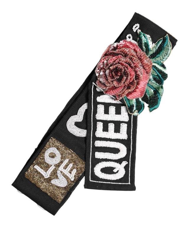 Dolce & Gabbana Black Stretch Multicolor Embellished Waist Belt - Hilstor