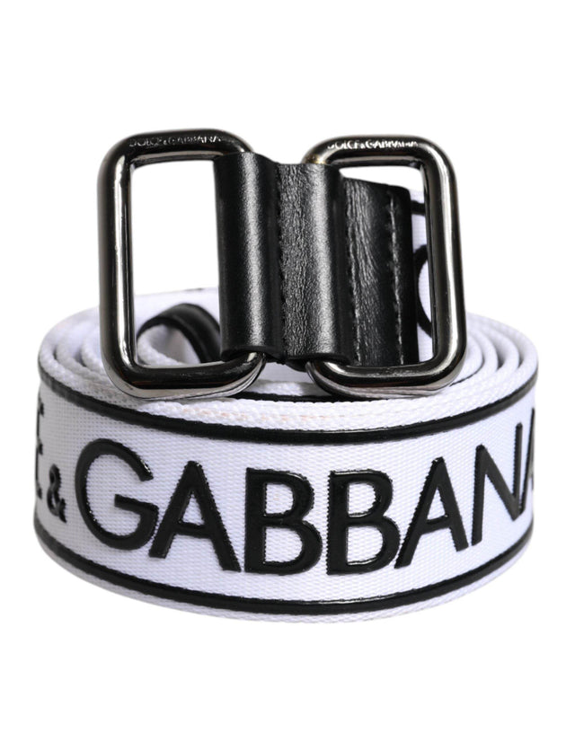 Dolce & Gabbana Black White Logo Printed Metal Buckle Belt - Hilstor