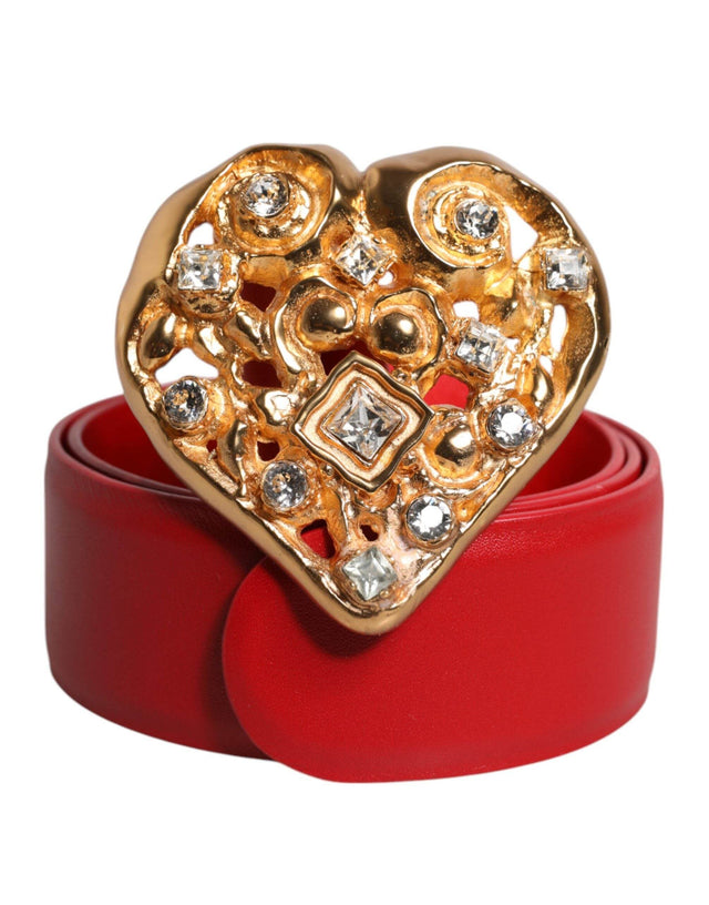 Dolce & Gabbana Red Calf Leather Embellished Metal Buckle Belt - Hilstor