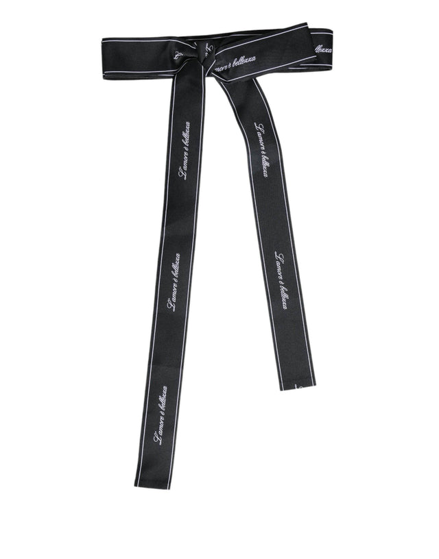 Dolce & Gabbana Black Waist Ribbon Wide Bow Logo Belt - Hilstor